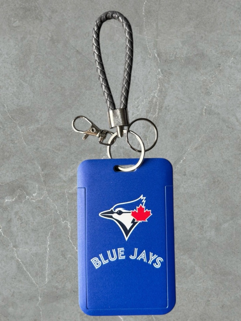 $8 Add-On 🆕Blue Jays Card Holder Keychain with Grey Braided Loop
